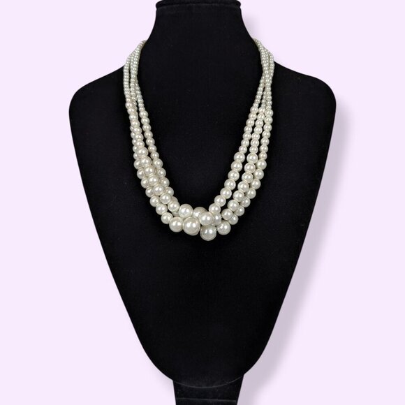 (2/$20) 3-Strand Graduated Faux Pearl Necklace - Picture 2 of 5
